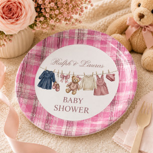 Bear Pink Preppy Luxury Baby Shower Paper Plates