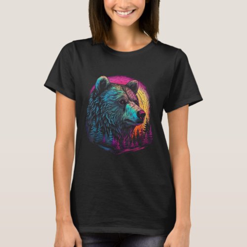 Bear Pink sunset Wild animal T_Shirt