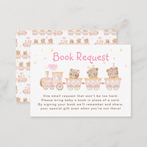Bear Pink Train Baby Shower Book Request Enclosure Card