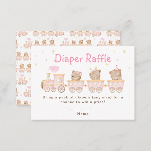 Bear Pink Train Baby Shower Diaper Raffle Enclosure Card