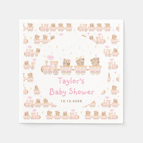 Bear Pink Train Baby Shower Napkins