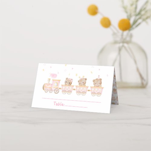 Bear Pink Train Baby Shower Table Number Place Card