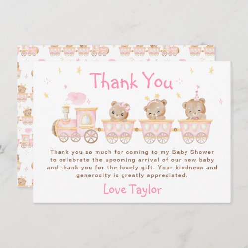 Bear Pink Train Baby Shower Thank You Card