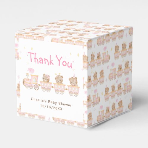 Bear Pink Train Baby Shower Thank You Favor Boxes