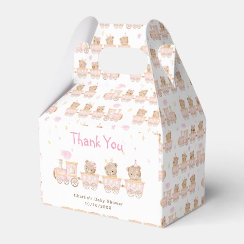 Bear Pink Train Baby Shower Thank You Favor Boxes