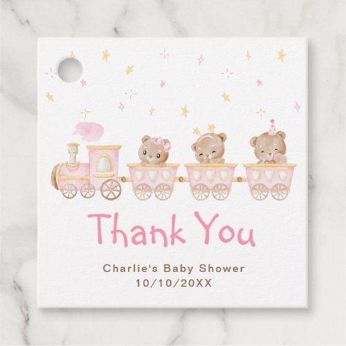 Bear Pink Train Baby Shower Thank You Favor Tags