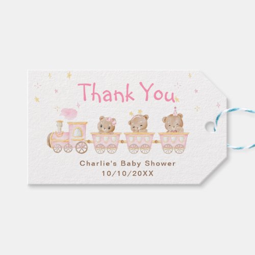 Bear Pink Train Baby Shower Thank You Gift Tags