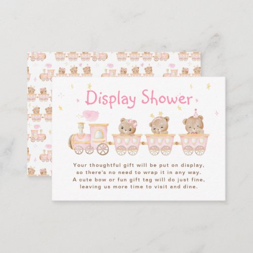 Bear Pink Train Display Baby Shower Enclosure Card