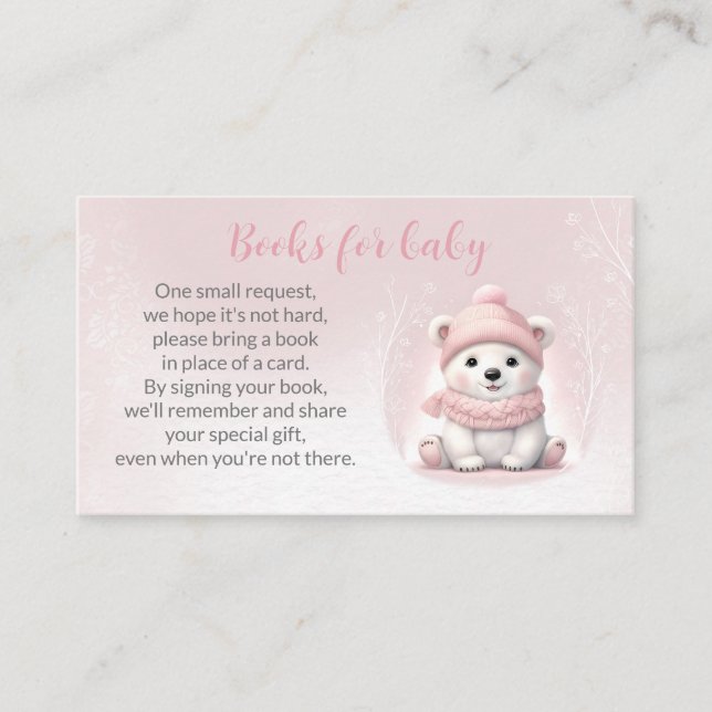 Bear Pink Winter Baby Shower Books For Baby Card (Front)