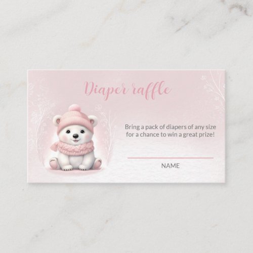 Bear Pink Winter Baby Shower Diaper Raffle Card