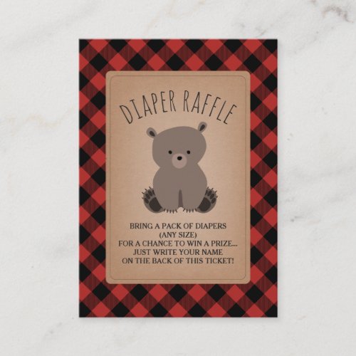 Bear Plaid Baby Shower Diaper Raffle Enclosure Card