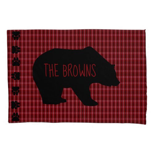 Bear Plaid Cabin Style with Family Name Pillow Case
