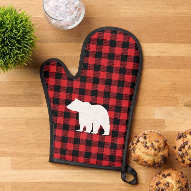 Bear Plaid Check Mountain  Oven Mitt (Top down)