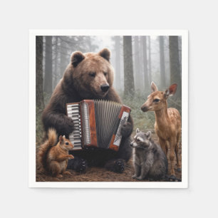 Bear Playing Accordion for Forest Friends Napkins