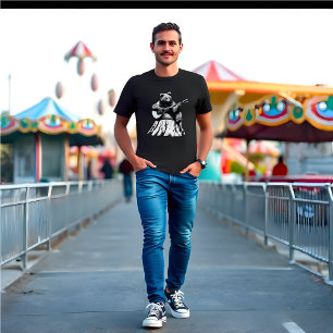 Bear Playing Acoustic Guitar - Black T-Shirt
