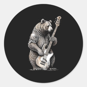 Bear Playing Bass Guitar Bear Guitarist Music Classic Round Sticker