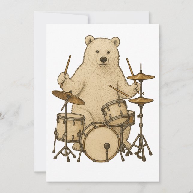 Bear playing drums drummer drumming  invitation (Front)