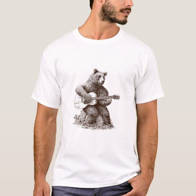 Bear Playing Guitar Funny Gifts T-Shirt (Front)