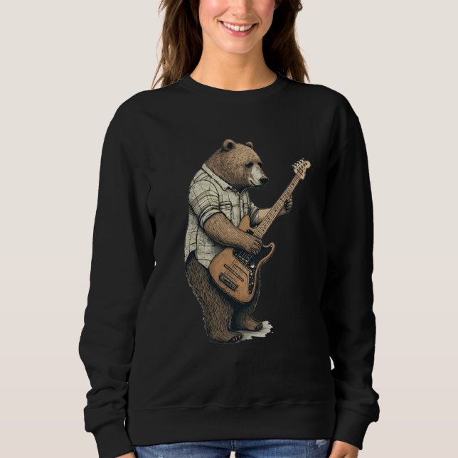 BEAR PLAYING GUITAR Guitarist Bear Electric Bass G Sweatshirt (Front)