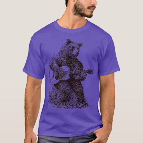Bear Playing Guitar Players Music Gift Dad Rock n  T_Shirt