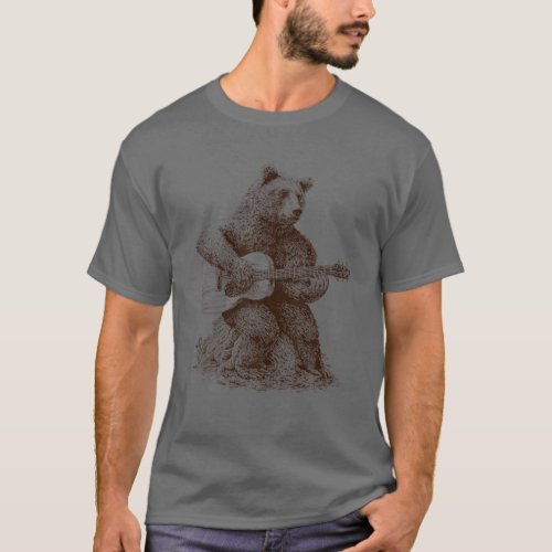 Bear Playing Guitar Players Music Gift Dad Rock N T_Shirt