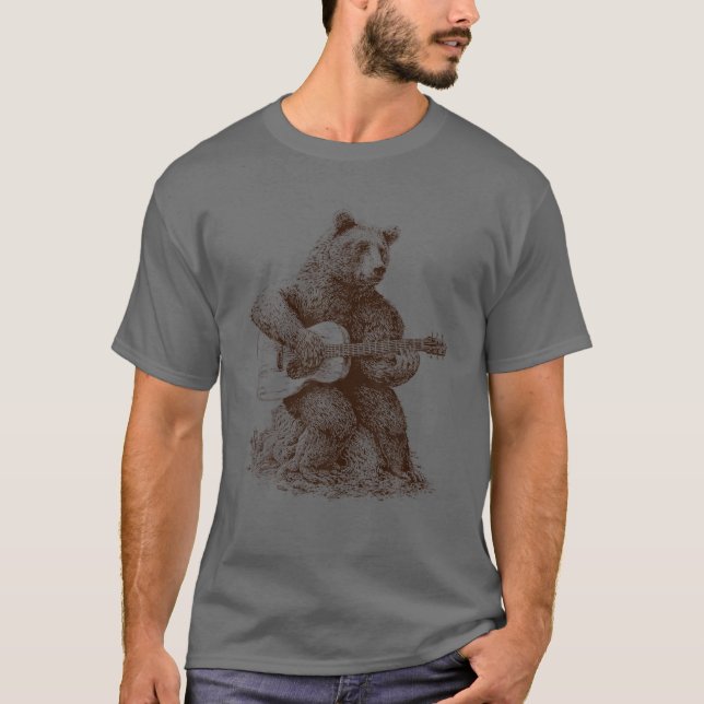 Bear Playing Guitar Players Music Gift Dad Rock N T-Shirt (Front)