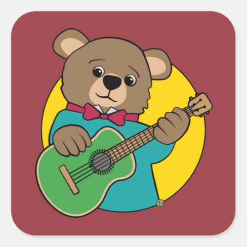 Bear Playing Guitar Square Sticker