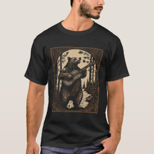 Bear Playing Guitar Vintage Cottagecore Cute Musi T-Shirt