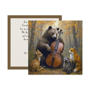 Bear Playing the Cello in Autumn Woods