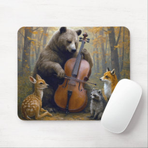 Bear Playing the Cello in Autumn Woods Mouse Pad