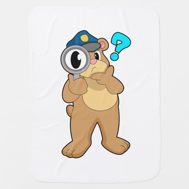 Bear Police officer Magnifying glass Baby Blanket (Front)