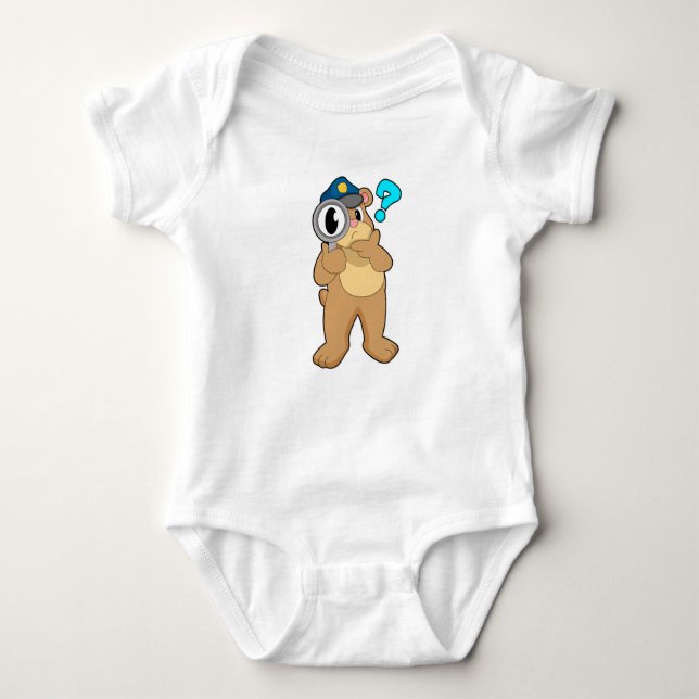 Bear Police officer Magnifying glass Baby Bodysuit (Front)