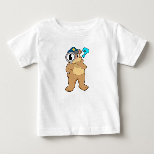 Bear Police officer Magnifying glass Baby T-Shirt (Front)
