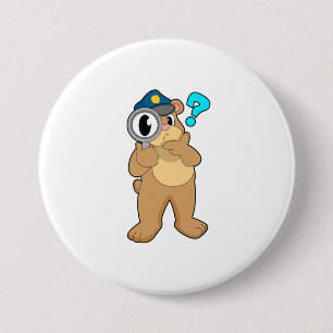 Bear Police officer Magnifying glass Button