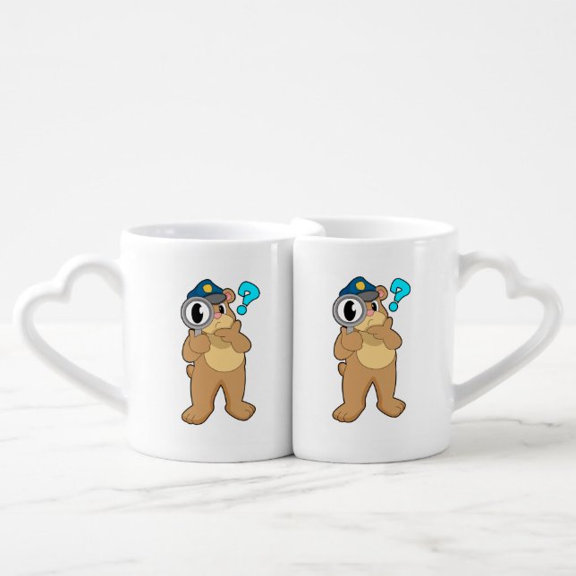Bear Police officer Magnifying glass Coffee Mug Set (Front Nesting)