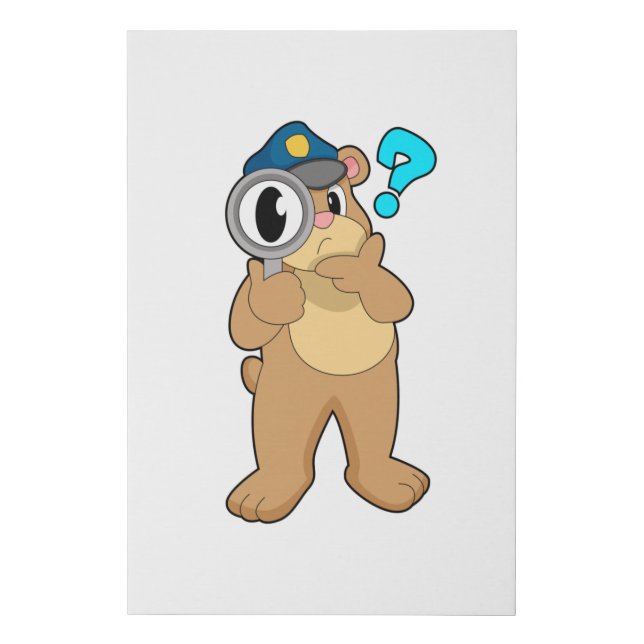 Bear Police officer Magnifying glass Faux Canvas Print (Front)