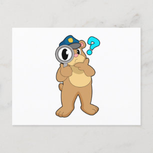 Bear Police officer Magnifying glass Postcard