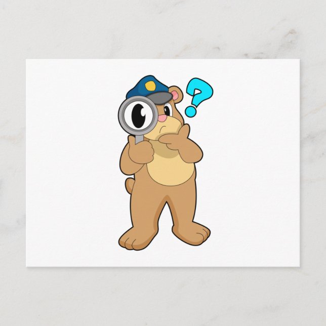 Bear Police officer Magnifying glass Postcard (Front)