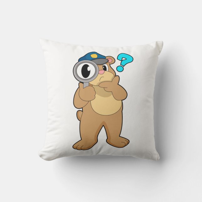 Bear Police officer Magnifying glass Throw Pillow (Front)