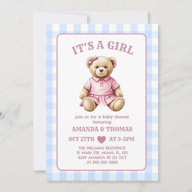 Bear Polo Girl Baby Shower Invitation (Front)