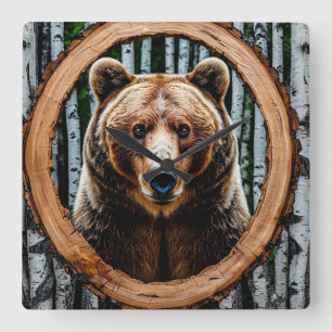 Bear Portrait Nature Wall Decor Home And Office Square Wall Clock