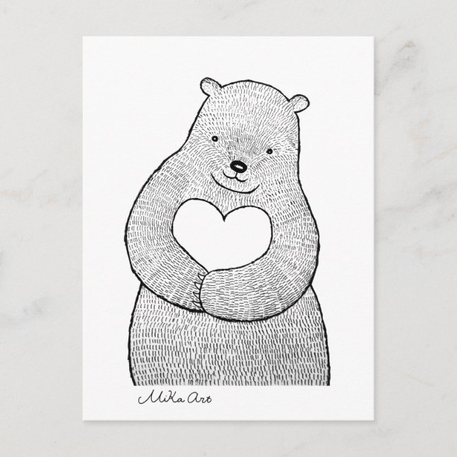 Bear Postcard Bear I love you Card Cute Bear art (Front)