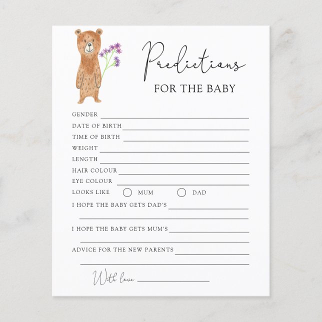 Bear - predictions and wishes for baby (Front)