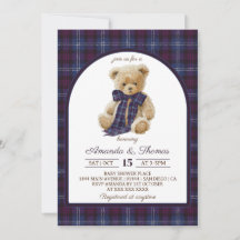 Bear Preppy Tartan Gender Neutral Baby Shower