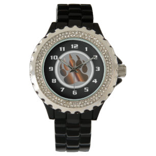 Bear Pride Black& White BROWN STEEL Bear Paw Watch
