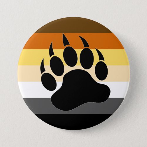Bear Pride colors stripes Bear Paw Pinback Button