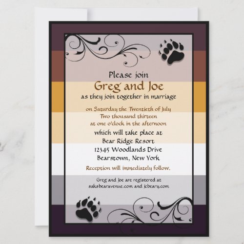 Bear Pride Custom Gay Wedding Invitations