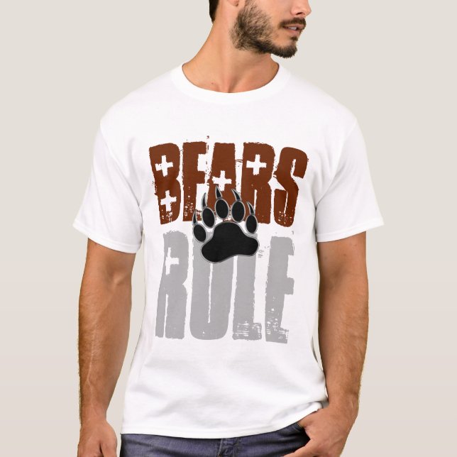 Bear Pride Distressed Bears Rule Bear Paw T-Shirt (Front)