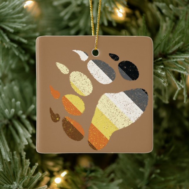Bear Pride Distressed Paw Ceramic Ornament (Tree)