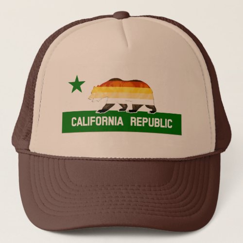 Bear Pride Flag Bear on California Republic Trucker Hat